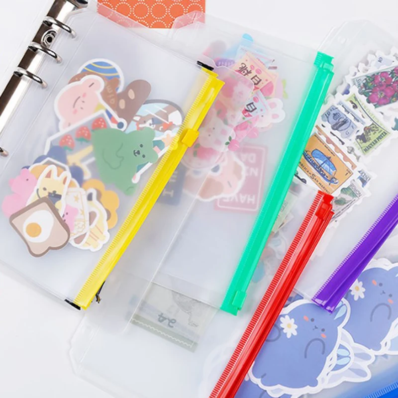 

4pcs A6 6-Hole Binder Pockets Waterproof PVC /Plastic Cash Budget Envelopes Zipper Binder Pouches for Notebook Planner