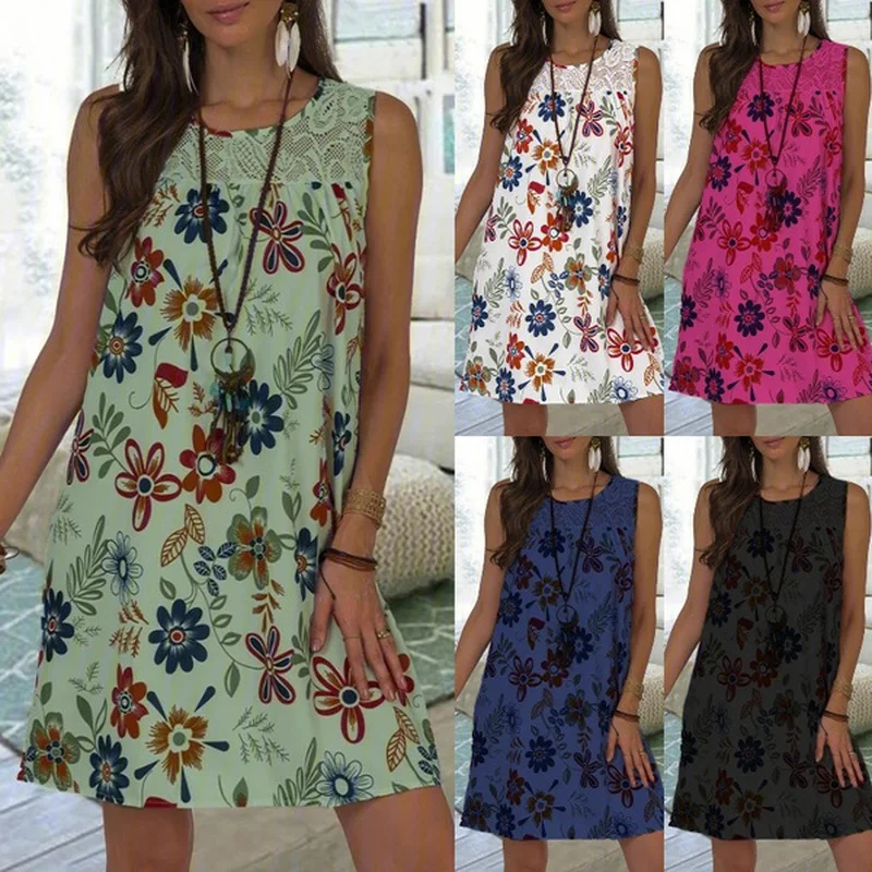 Sleeveless Dresses for Women Lace Hollow Out Neck Tank Dress Pullover Long Blouses New Summer Fashion Floral Print Mini Sundress
Sleeveless Dresses for Women Lace Hollow Out Neck Tank Dress Pullover Long Blouses New Summer Fashion Floral Print Mini Sundress