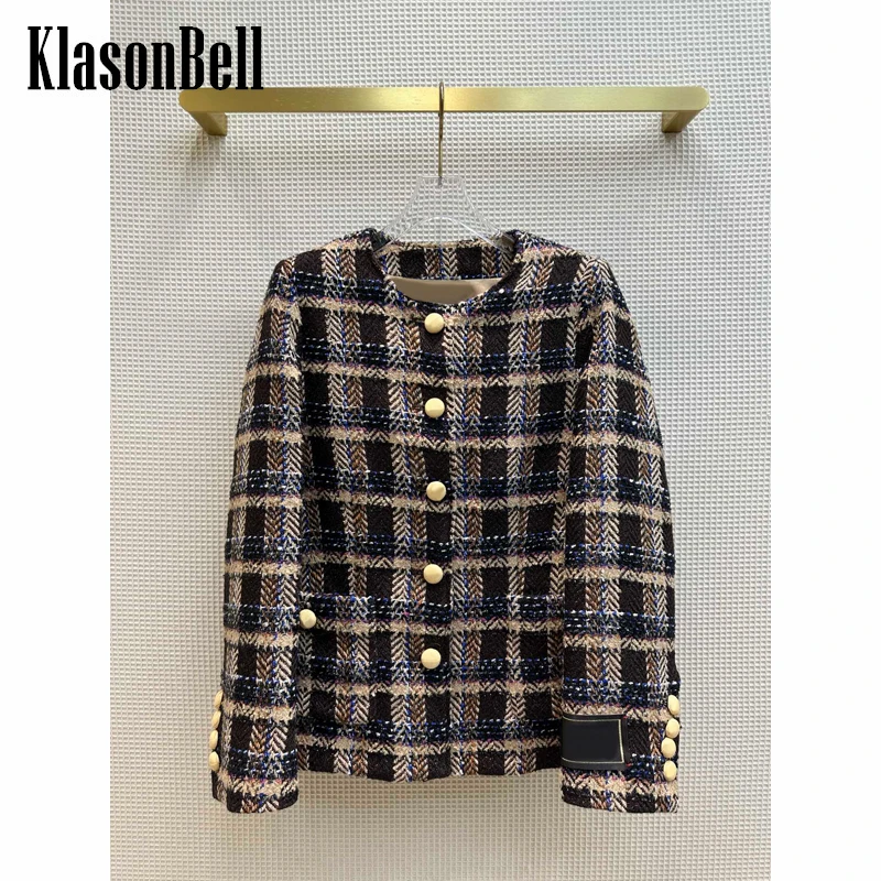 1.9 KlasonBell Vintage Plaid Round Neck Letter Cuffs Single Breasted Tweed Jacket Women
1.9 KlasonBell Vintage Plaid Round Neck Letter Cuffs Single Breasted Tweed Jacket Women