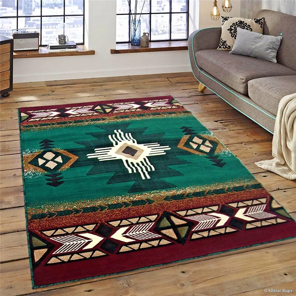 

HX Fashion Flannel Carpet Ethnic Tribal Geometry Splicing Green 3D Printed Carpets for Living Room Indoor Floor Mat Bath Rug