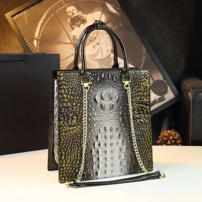 

Luxury Brand Women's Bags Commuter Crocodile Pattern Leather Women Handbags Portable Shoulder Large Capacity Vertical Tote Bag