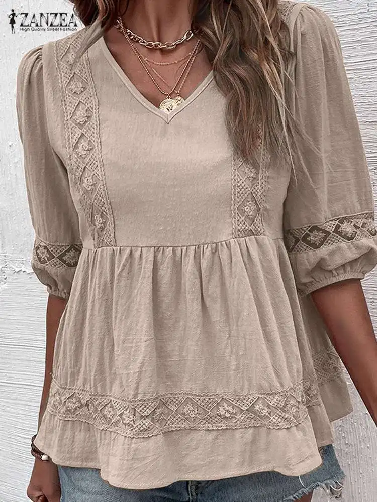 Fashion Patchwork Blouses Women Elegant Summer Tops V Neck Half Sleeve Blouse Female Work Shirts ZANZEA Holiday Blusas Oversized
Fashion Patchwork Blouses Women Elegant Summer Tops V Neck Half Sleeve Blouse Female Work Shirts ZANZEA Holiday Blusas Oversized