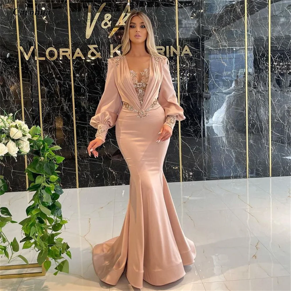 V Neck Prom Gown Mermaid Puffy Sleeves Elegant Satin Vintage Occasion Dress Robe De Soirée Women Elegant Evening Party Dress
V Neck Prom Gown Mermaid Puffy Sleeves Elegant Satin Vintage Occasion Dress Robe De Soirée Women Elegant Evening Party Dress