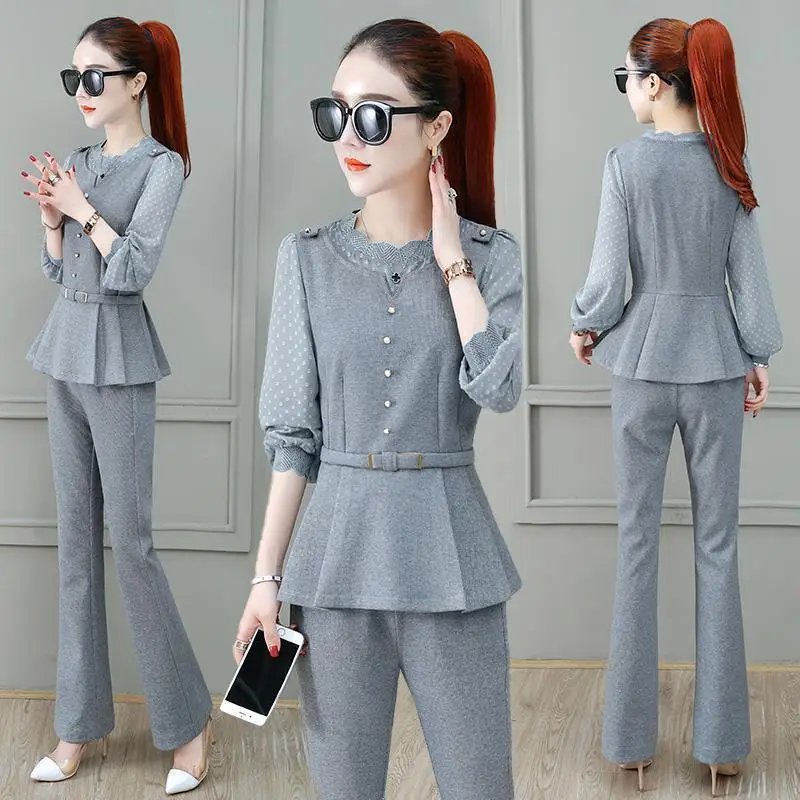 New Shirts Tops Pantsuits Korean Fashion Women Office Elegant O-neck Long Sleeve Tops + Wide Leg Pants Two Piece Set J450
New Shirts Tops Pantsuits Korean Fashion Women Office Elegant O-neck Long Sleeve Tops + Wide Leg Pants Two Piece Set J450