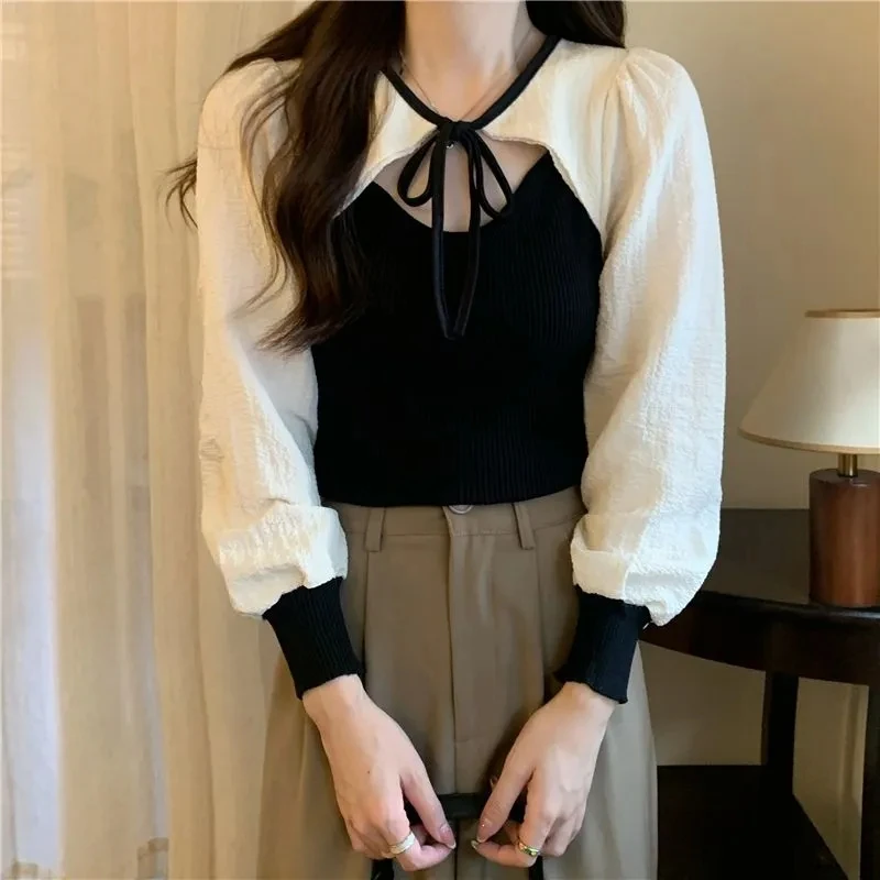 Yasuk Spring Autumn Pullover Women's Simple Slim Solid Bow Gentle Blouse Long Sleeve Drawstring Strap Fake Two Pieces
Yasuk Spring Autumn Pullover Women's Simple Slim Solid Bow Gentle Blouse Long Sleeve Drawstring Strap Fake Two Pieces
