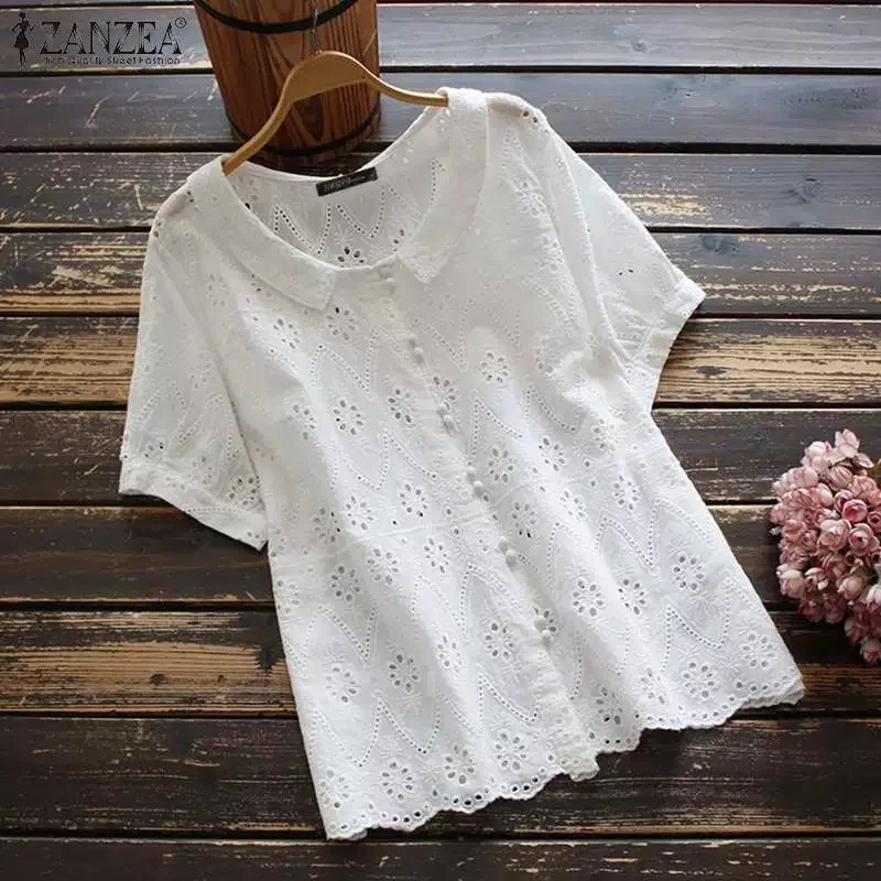 Fashion Women Embroidery Blouses ZANZEA 2022 Lace Tops Short Sleeve Blusas Female Casual Button O Neck Tunic Chemise Oversize 7
Fashion Women Embroidery Blouses ZANZEA 2022 Lace Tops Short Sleeve Blusas Female Casual Button O Neck Tunic Chemise Oversize 7
