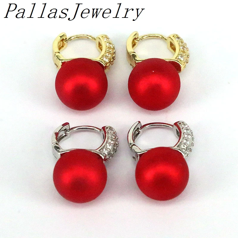 

6Pairs,Trendy Red Color Imitation Pearl Huggie Earrings For Women Crystal Drop Pendant Earring Bridal Wedding Party Jewelry Gift