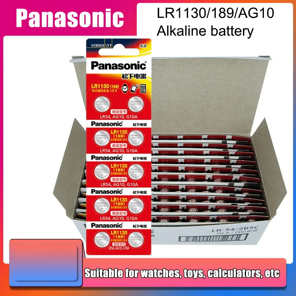 

Батарейка Panasonic AG10 LR1130 1,5 LR54 SR54 SR1130W 389 LR1130, батарейки кнопочные
