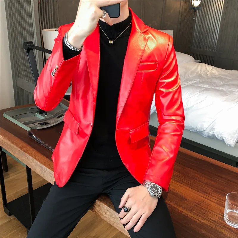 A Man of Man-made Leather Blazer Korean Clothing Coat Coat of Cultivate One's Morality Singer Stage
A Man of Man-made Leather Blazer Korean Clothing Coat Coat of Cultivate One's Morality Singer Stage