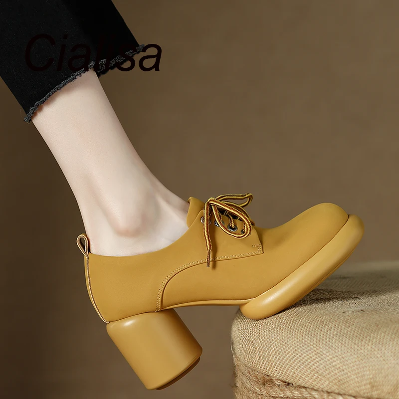 Cialisa Women Pumps 2022 Autumn New Round Toe Cow Leather Shoes Lace-Up Casual Handmade Thick High Heels Ladies Footwear Yellow
Cialisa Women Pumps 2022 Autumn New Round Toe Cow Leather Shoes Lace-Up Casual Handmade Thick High Heels Ladies Footwear Yellow