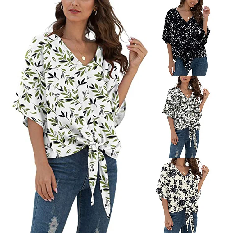 Spring and summer 2023 new fashion V-neck short sleeved shirt temperament printing shirt top for women
Spring and summer 2023 new fashion V-neck short sleeved shirt temperament printing shirt top for women