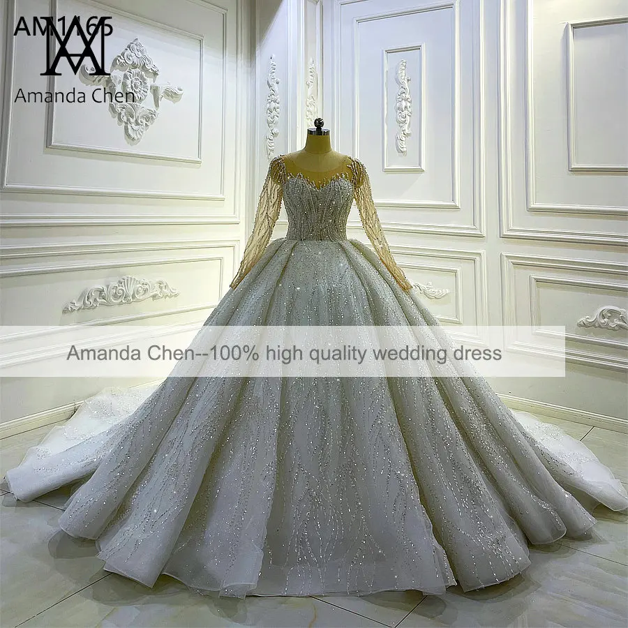 Свадебное платье с длинным рукавом и блестками AM1165 | Свадьбы торжества