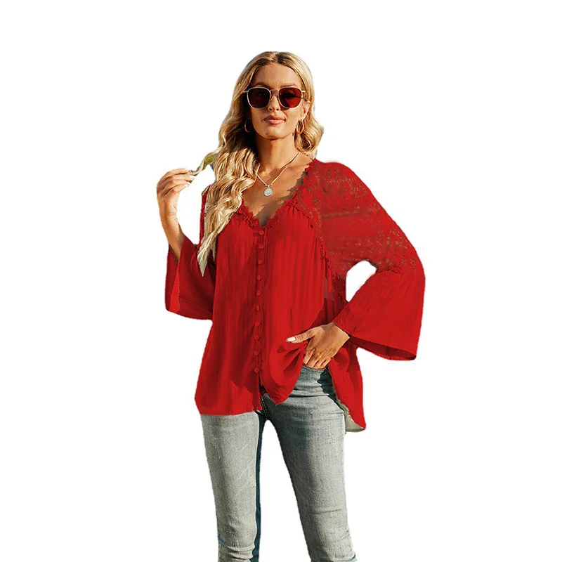 Lace Office Shirts Female Plus Size Summer White Three Quarter C Women Fashion Lace Flare Sleeve V-Neck Blouse Casual Ladies Top
Lace Office Shirts Female Plus Size Summer White Three Quarter C Women Fashion Lace Flare Sleeve V-Neck Blouse Casual Ladies Top