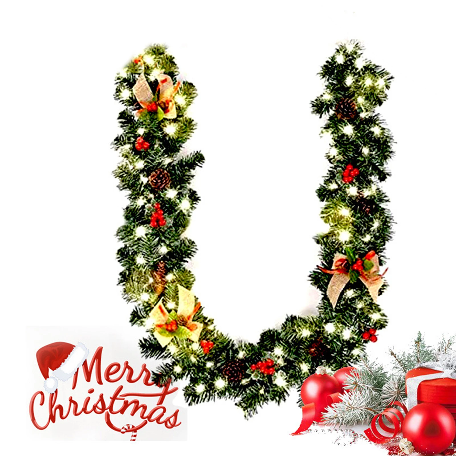 

1.8M Christmas Decor Rattan Artificial Flower Tree Ornament Outdoor Garland Wreath Pine Cones Pendant Bowknot Party Supplies