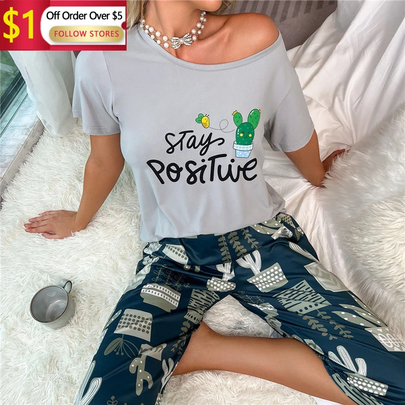 Women Summer Pajamas Letter Print Pajama Set Short-Sleeved Two-Piece Sleepwear Breathable Student Home Clothes Set
Women Summer Pajamas Letter Print Pajama Set Short-Sleeved Two-Piece Sleepwear Breathable Student Home Clothes Set