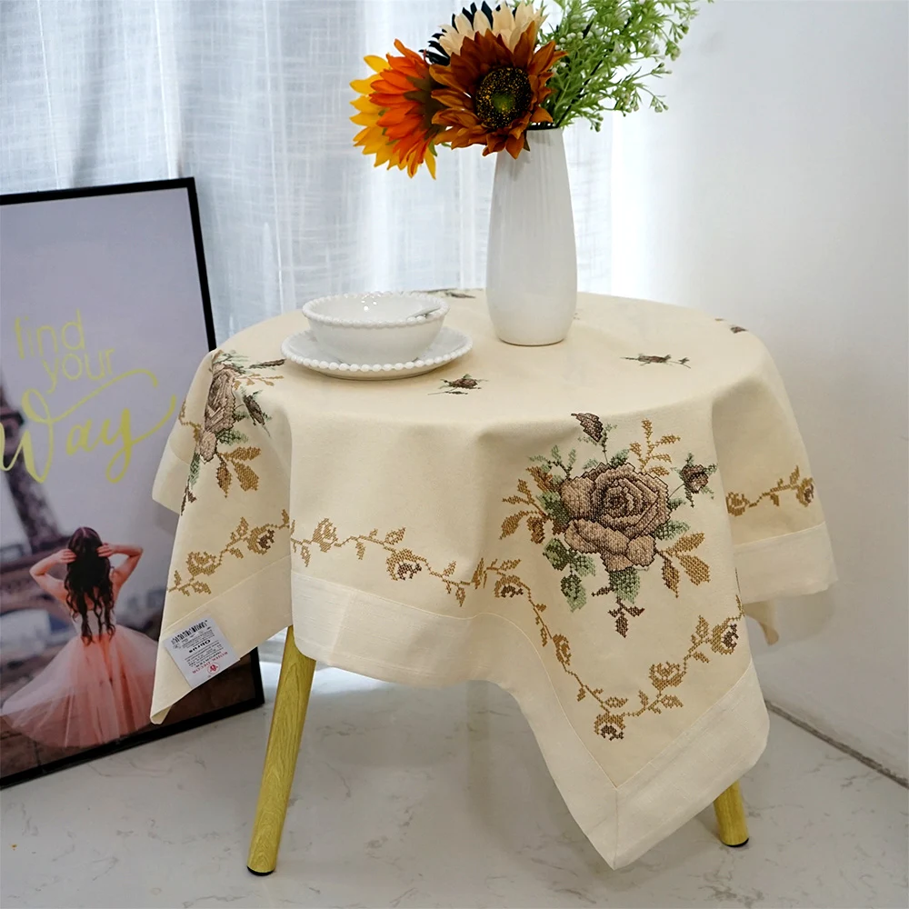 American Style Beige Color Cross-Stitch Embroidery Creative Floral 85x85cm Square Modern Table Cloth For Home Banquet Decoration
American Style Beige Color Cross-Stitch Embroidery Creative Floral 85x85cm Square Modern Table Cloth For Home Banquet Decoration