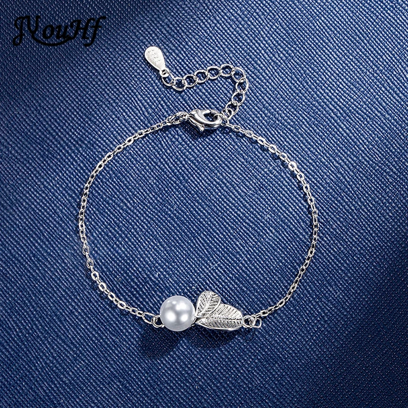 Elegant 925 Sterling Silver Women Bracelet Fashion Jewelry 8mm Pearl Leaf Charms Simple Link Chain Beacelet Length 16+3.5cm
Elegant 925 Sterling Silver Women Bracelet Fashion Jewelry 8mm Pearl Leaf Charms Simple Link Chain Beacelet Length 16+3.5cm