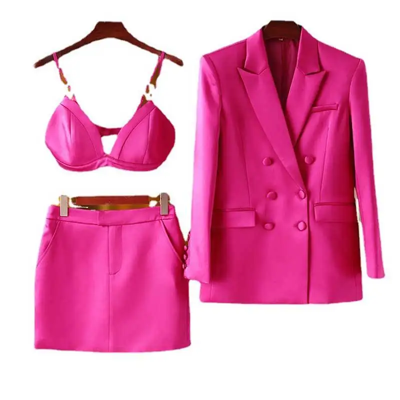 Fashion Rose Red Skirt Three-piece Office Double Breasted Lapel Loose Blazer Coat Sexy Camisole High Waist Bag Hip Skirt Women
Fashion Rose Red Skirt Three-piece Office Double Breasted Lapel Loose Blazer Coat Sexy Camisole High Waist Bag Hip Skirt Women