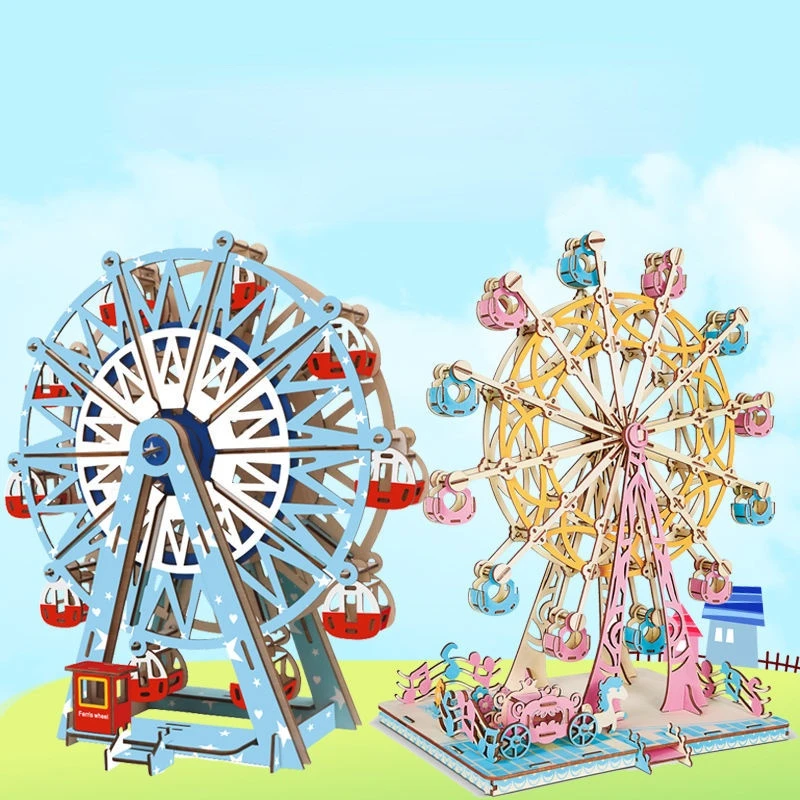 

Children DIY Puzzle Toy House 3D Jigsaw Ferris Wheel Kids Gift Games Assemble Wood Building Ferry Model Wooden Toys Ship