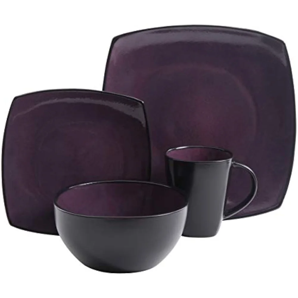 

Набор столовой посуды Gibson Soho, квадратный, фиолетовый, сервис для 4 (16 шт.) блюд и тарелок