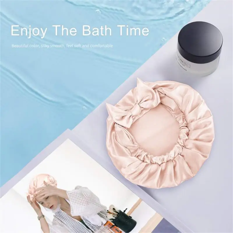 

1 Pcs Solid Color Shower Cap Female Waterproof Bath Household Stretch Bow Oil-proof Cigarette Bag Headgear Hat Beauty Nightcap