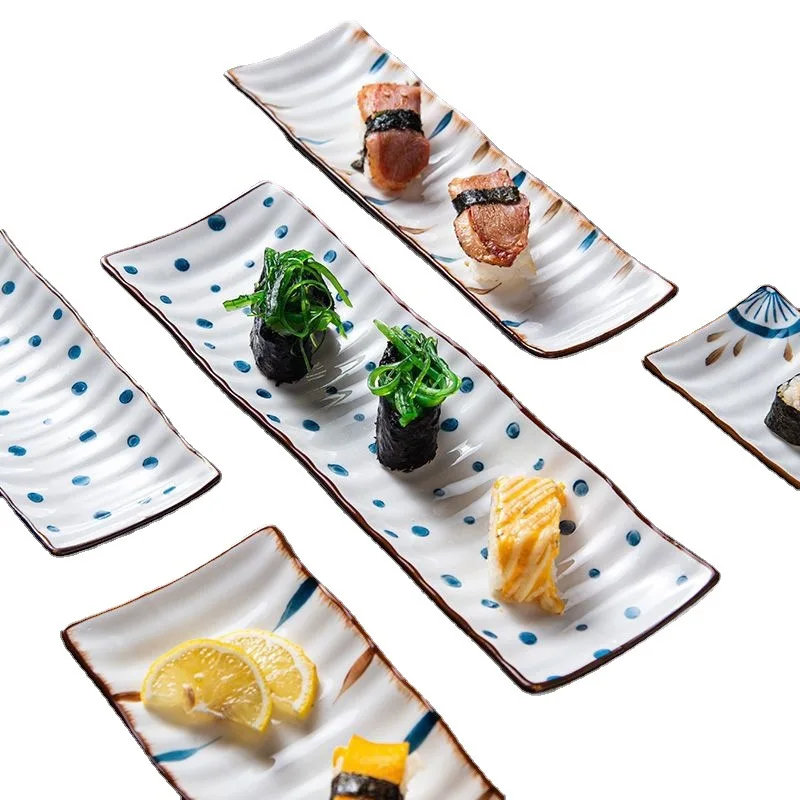 

Лидер продаж 2023, керамическая тарелка для суши в японском стиле, винтажная тарелка для приготовления пищи с ручной росписью, длинное домашнее блюдо для рыбы, тарелка для закусок