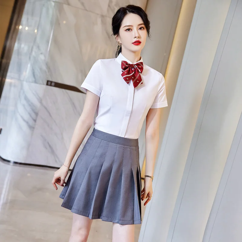 Summer White Shirts Women 2 Piece Skirt and Top Sets Short Sleeve Blouses Ladies Work Tops Female
Summer White Shirts Women 2 Piece Skirt and Top Sets Short Sleeve Blouses Ladies Work Tops Female