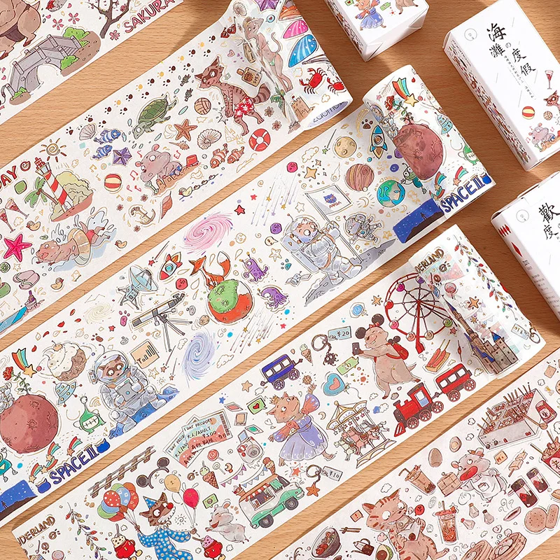 

10cm*3m Washi Paper Tape Animal Rhapsody Series Bronzing Hand Account Material Decoration Diy Diary Album Stationery