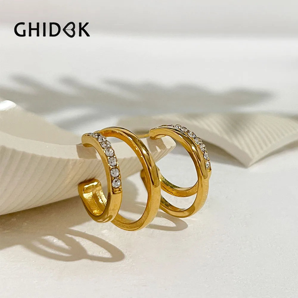 GHIDBK Tarnish Free Titanium Steel 18K Pvd Gold Plated Pave Cz Double Hoop Earrings Women Minimalist Jewelry Acier Inoxydable
GHIDBK Tarnish Free Titanium Steel 18K Pvd Gold Plated Pave Cz Double Hoop Earrings Women Minimalist Jewelry Acier Inoxydable