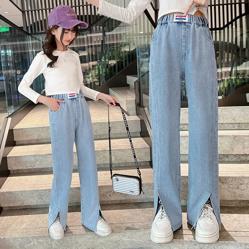 2022 spring summer Girls Jeans Casual Denim Pants Elastic high Waist pants wide leg Split trouser maidenly teens miss 20 Year
2022 spring summer Girls Jeans Casual Denim Pants Elastic high Waist pants wide leg Split trouser maidenly teens miss 20 Year