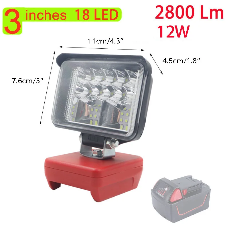 

3 inches Car LED Work Lights Flashlights Electric Torch Spotlight for Milwaukee M 18 14.4V 18V Li-ion Battery Outdoor Camping