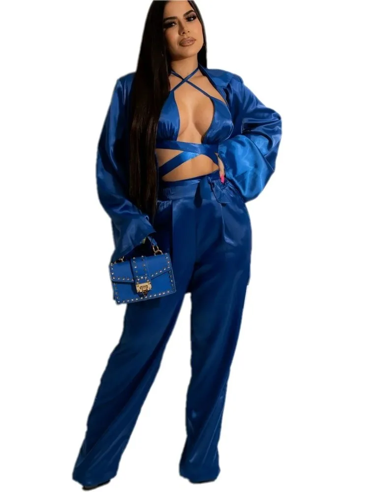 Satin Fashion Lapel 3 Three-piece Set Women Summer Autumn Suits Loose Tops And Straight Pants Lady Matching Sets Party Outfits
Satin Fashion Lapel 3 Three-piece Set Women Summer Autumn Suits Loose Tops And Straight Pants Lady Matching Sets Party Outfits