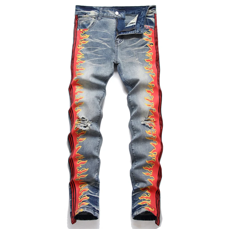 Skinny Jeans Men 2022 Autumn New Fashion Stretch Ripped Jeans Flame Printed Straight Retro Blue Slim Pencil Pants Streetwear Men
Skinny Jeans Men 2022 Autumn New Fashion Stretch Ripped Jeans Flame Printed Straight Retro Blue Slim Pencil Pants Streetwear Men