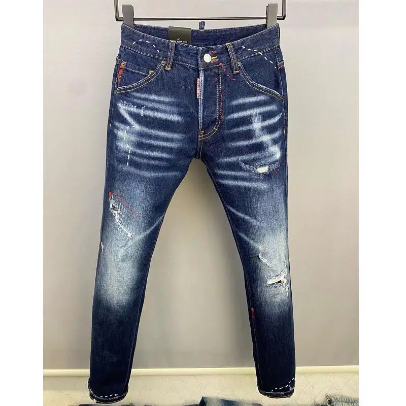 2022 Men's Skinny Jeans With Ripped Holes And elastic Paint Spray Blue Stitching Beggar Pants dsq9875
2022 Men's Skinny Jeans With Ripped Holes And elastic Paint Spray Blue Stitching Beggar Pants dsq9875
