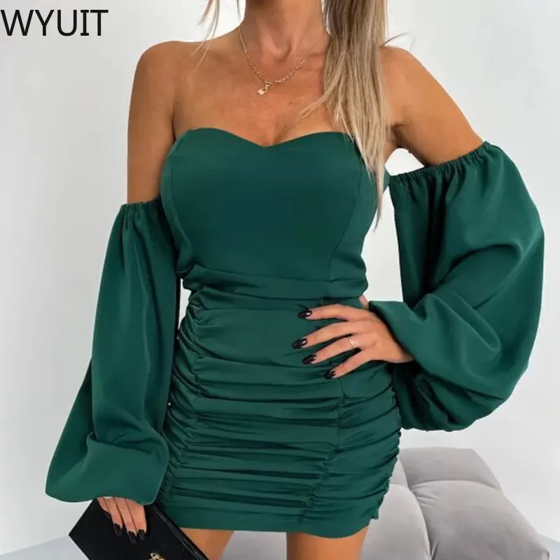 Solid Fashion Draped Bodycon Party Dress Lady Sexy Off Shoulder Lantern Sleeve Dress Elegant Women Backless Mini Dress Vestidos
Solid Fashion Draped Bodycon Party Dress Lady Sexy Off Shoulder Lantern Sleeve Dress Elegant Women Backless Mini Dress Vestidos