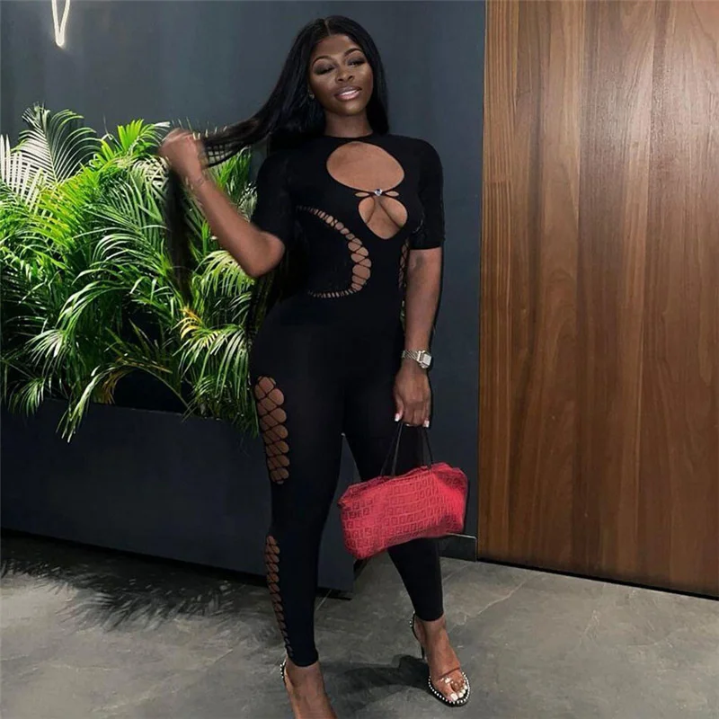 Summer Women Sexy Hollow Out Jumpsuit Solid Perspective Short Sleeve Mesh Bodysuit High Waist Tight High Elastic Woman Jumpsuit
Summer Women Sexy Hollow Out Jumpsuit Solid Perspective Short Sleeve Mesh Bodysuit High Waist Tight High Elastic Woman Jumpsuit