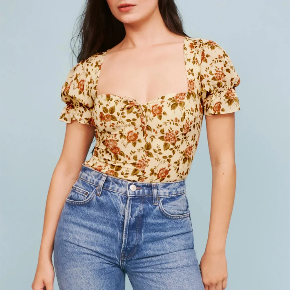 Vacation Vintage Floral Print Chiffon Blouse Women Sweetheart Neck Short Puff Sleeve Summer Tops For Women 2022 Elegant Blouses
Vacation Vintage Floral Print Chiffon Blouse Women Sweetheart Neck Short Puff Sleeve Summer Tops For Women 2022 Elegant Blouses