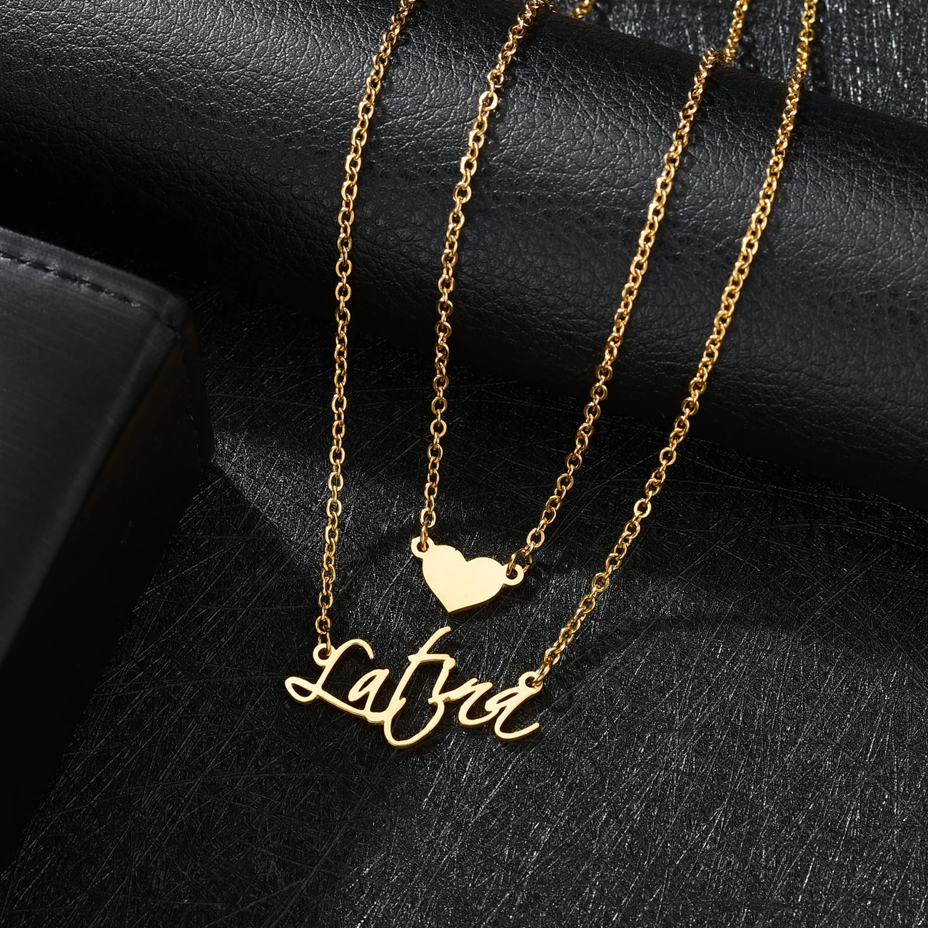 

Custom Name Necklace Personalized Stianless Steel Letter Double Layers Necklace Heart Letter For Lover O-Chain Gift Handmade