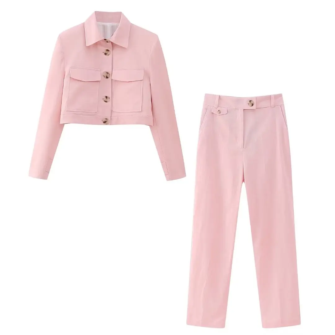 2023 New Women Linen Pink Short Casual Suit Long Sleeved Jacket+Fashionable High Street Style Comfortable Pants Set
2023 New Women Linen Pink Short Casual Suit Long Sleeved Jacket+Fashionable High Street Style Comfortable Pants Set