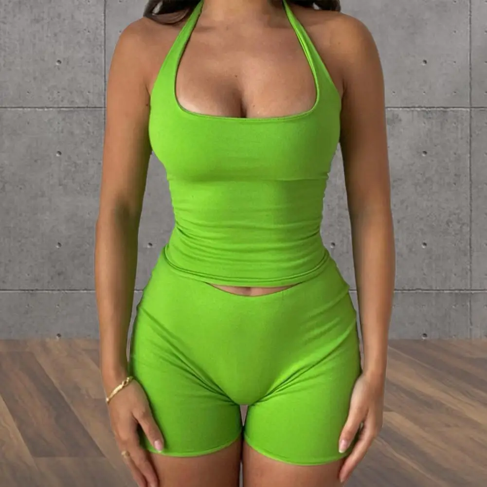 2 Pcs/Set Women Top Short Suit Solid Color Elastic Above Knee Halter Neck Sleeveless Off Shoulder Summer Vest Set Female Clothes
2 Pcs/Set Women Top Short Suit Solid Color Elastic Above Knee Halter Neck Sleeveless Off Shoulder Summer Vest Set Female Clothes
