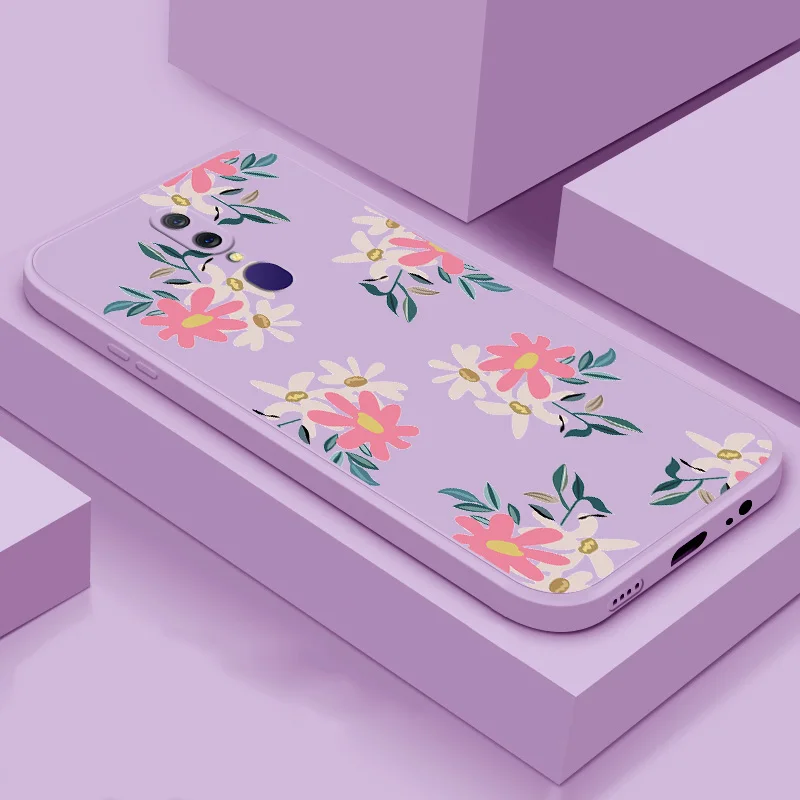 

For OPPO F1S F9 F11 F17 Pro soft phone case TPU silicone flower phone Shell simple color back cover phone case