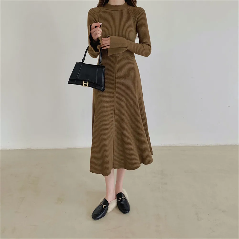 

Dress Niche Design Feeling Petal Sleeve Bottoming Dress Knitted A-line Skirt Japan Korean Autumn Spring New Fashion 2022