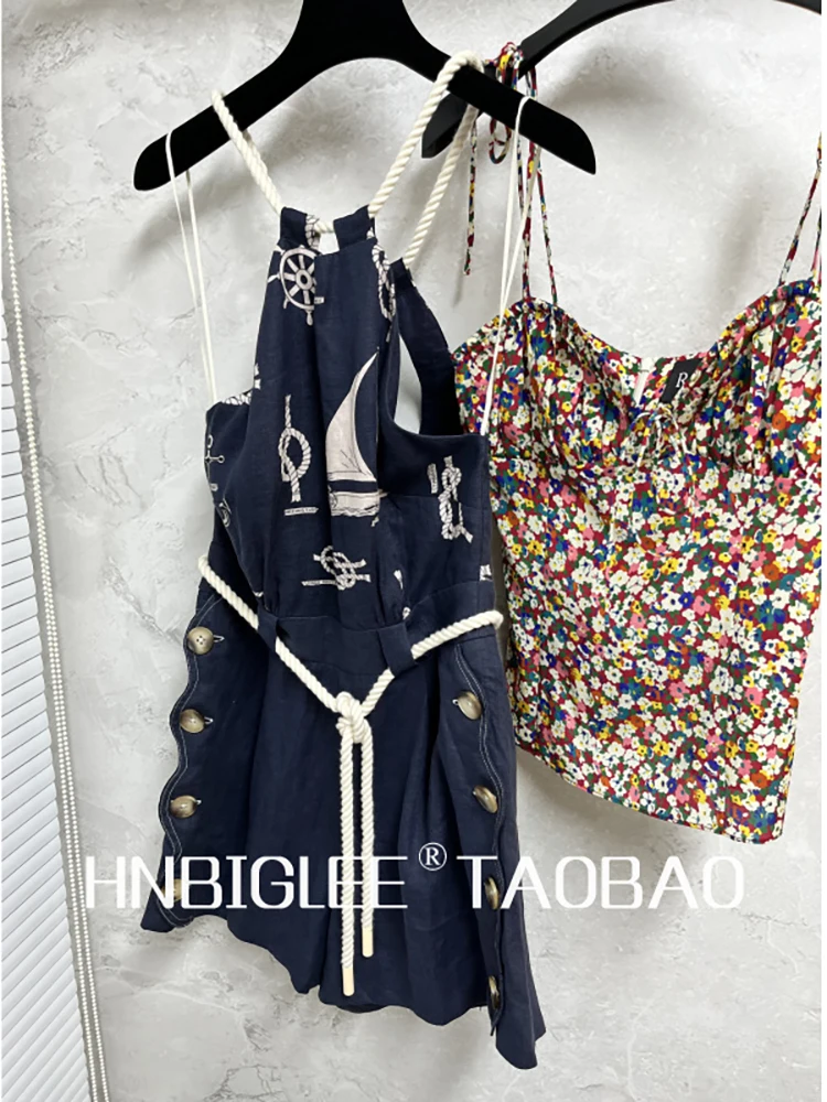 Provide label High Quality Summer Women Fashion Fashion Designer Sleeveless Vintage Sailing Print Sexy Halter Linen Playsuits
Provide label High Quality Summer Women Fashion Fashion Designer Sleeveless Vintage Sailing Print Sexy Halter Linen Playsuits