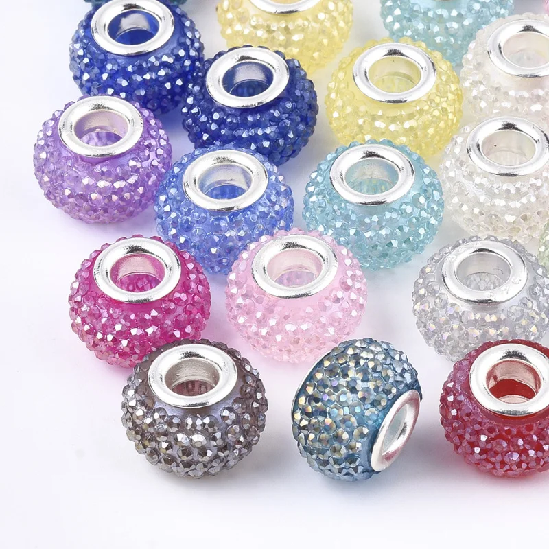 100pcs Resin Rhinestone European Beads Large Hole Brass Double Cores, AB Color, Rondelle Berry Beads for Jewelry Making 14x10mm 
100pcs Resin Rhinestone European Beads Large Hole Brass Double Cores, AB Color, Rondelle Berry Beads for Jewelry Making 14x10mm