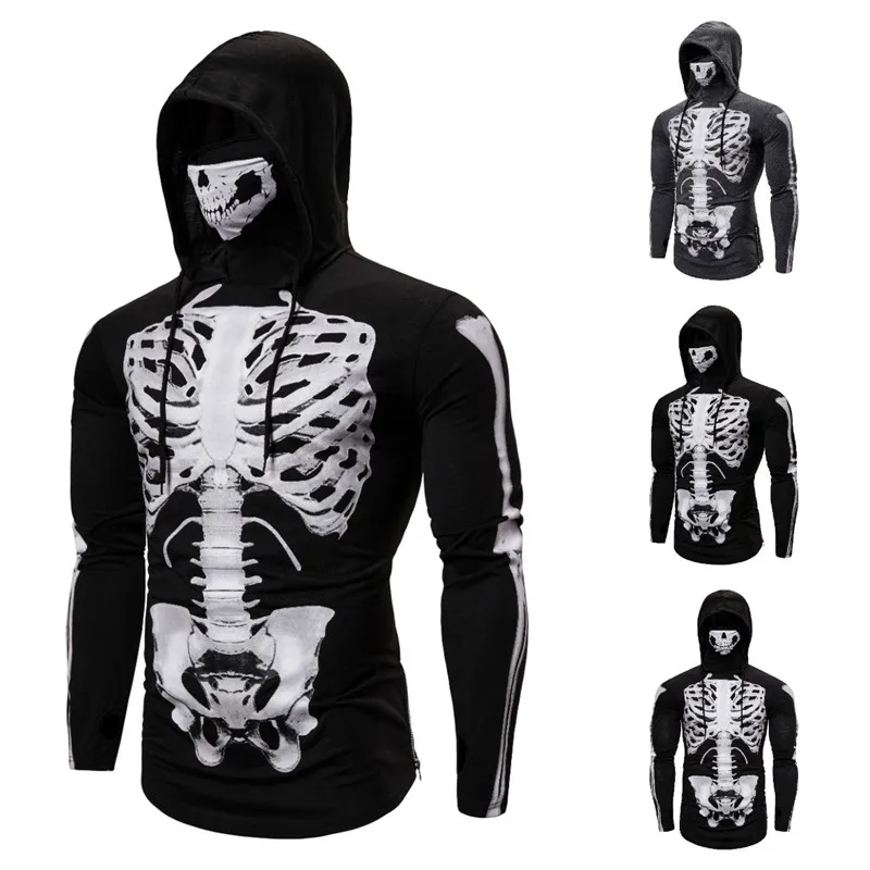Autumn New Men's Elastic Personality Ninja Suit Hooded Halloween Cosplay Long-sleeved T-shirt Skeleton Skull Mask Slim Tops
Autumn New Men's Elastic Personality Ninja Suit Hooded Halloween Cosplay Long-sleeved T-shirt Skeleton Skull Mask Slim Tops