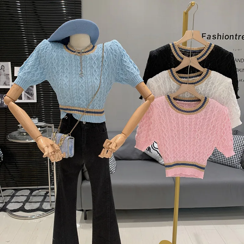 2023 Summer Versatile Round Neck Shoulder pad bubble sleeve top slimming thin short sleeved knit shirt
2023 Summer Versatile Round Neck Shoulder pad bubble sleeve top slimming thin short sleeved knit shirt