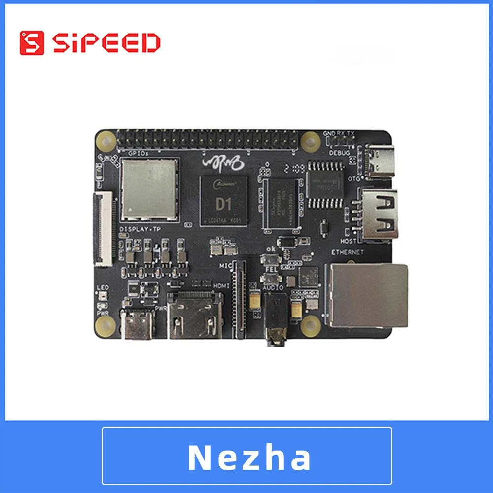 Sipeed Nezha 64bit RISC-V Linux SBC Board, Allwinner D1@1.0GHz with 1GByte DDR3, Support Tina/Debian System
Sipeed Nezha 64bit RISC-V Linux SBC Board, Allwinner D1@1.0GHz with 1GByte DDR3, Support Tina/Debian System