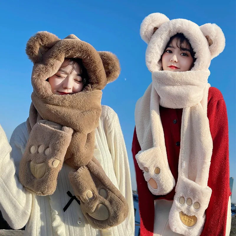 New Cute Bear Women's Versatile Warm Gloves In Winter Ear Protection Scarf One Piece Hat Three Piece Set
New Cute Bear Women's Versatile Warm Gloves In Winter Ear Protection Scarf One Piece Hat Three Piece Set