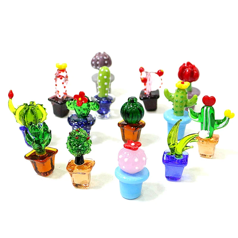 

Murano Glass Plant Bonsai Mini Figurines Ornaments Creative Colorful Cute Cactus Flower Tiny Statue For Home Decor Table Desktop