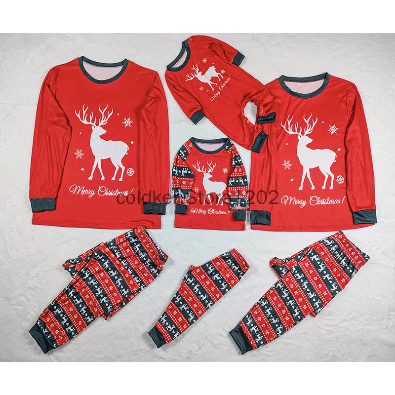 

Рождественский костюм на Хэллоуин, семейный пижамный комплект, Новогодняя Домашняя одежда с принтом оленя, красные комбинезоны для мамы, папы, ребенка, семейный образ